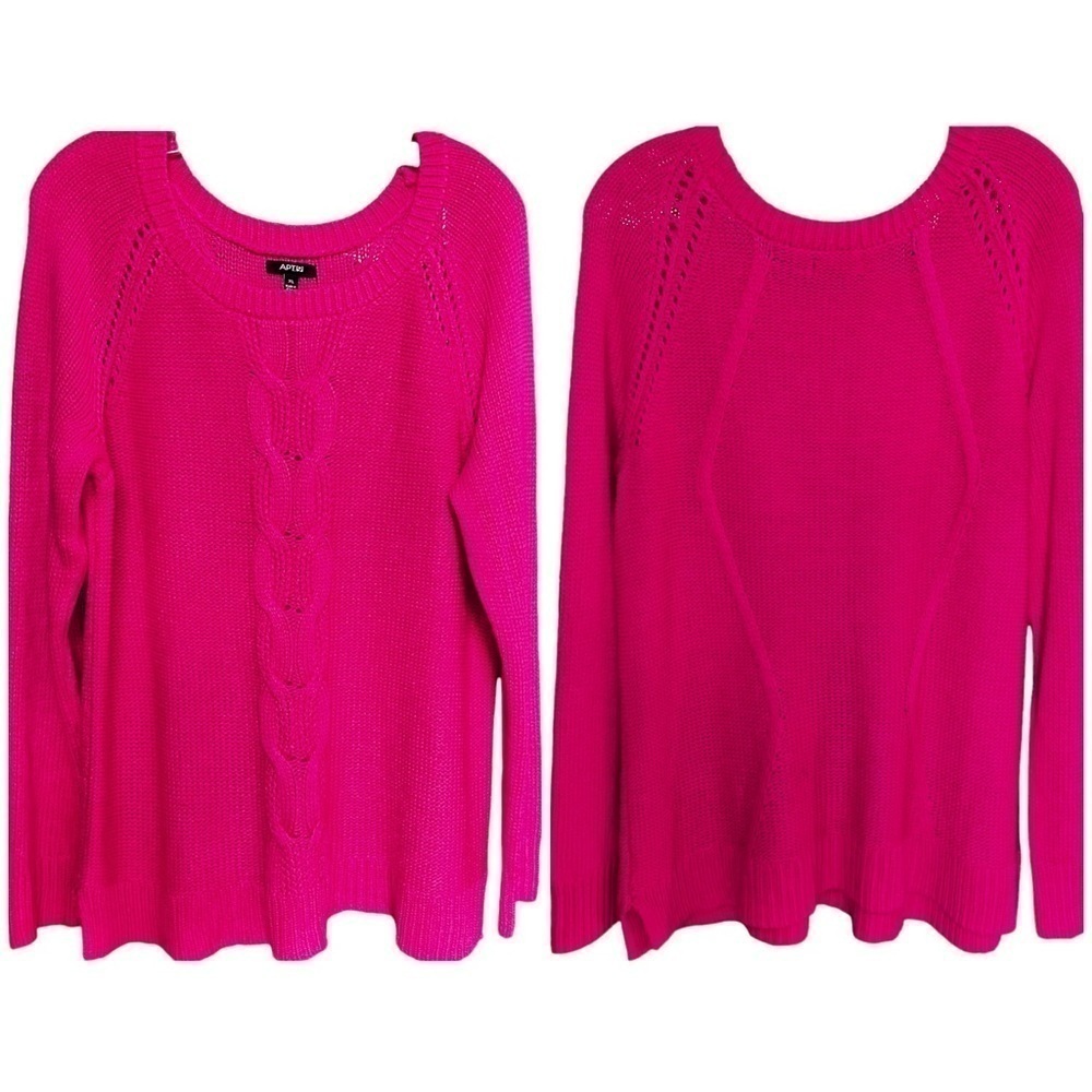 Apt 9 Fuchsia Pink Cable Knit Sweater Scoop Neck Longer Length Soft Slouchy XL